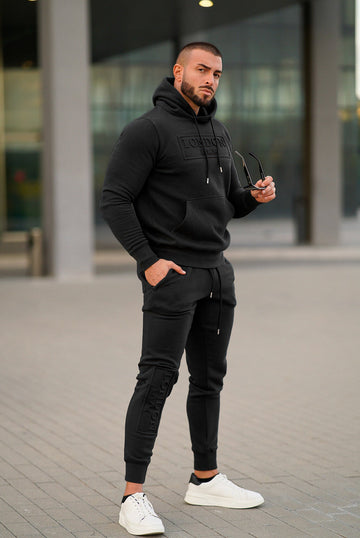 Embossed Cotton Tracksuit - Black