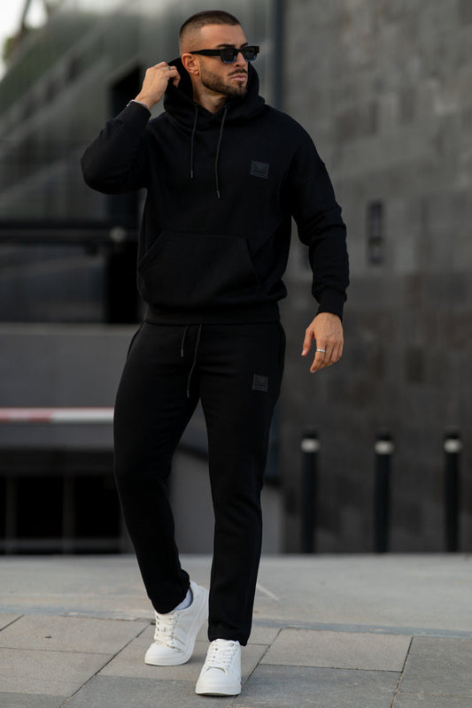 All Black Dropshoulder Cotton Tracksuit-Black