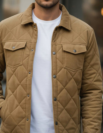Corduroy Quilted Jacket - Khaki