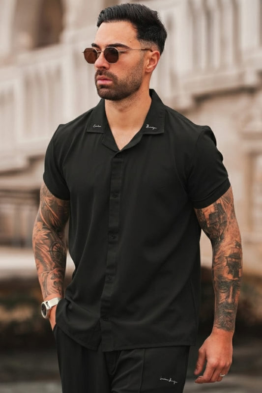 marbella Signature Spandex Poly Shirt - Black