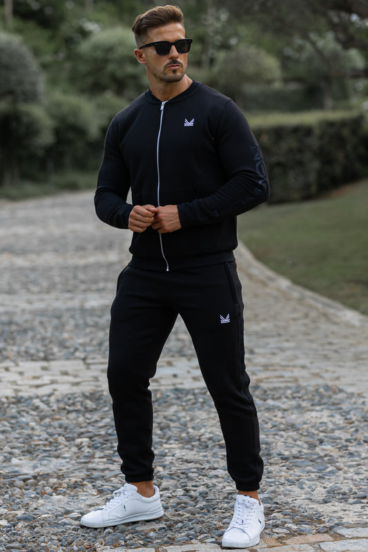 Embroidery Baseball Cotton Tracksuit - Black