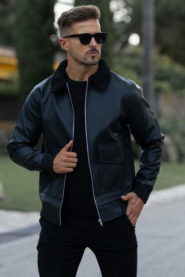 Biker Faux Leather Jacket - Black