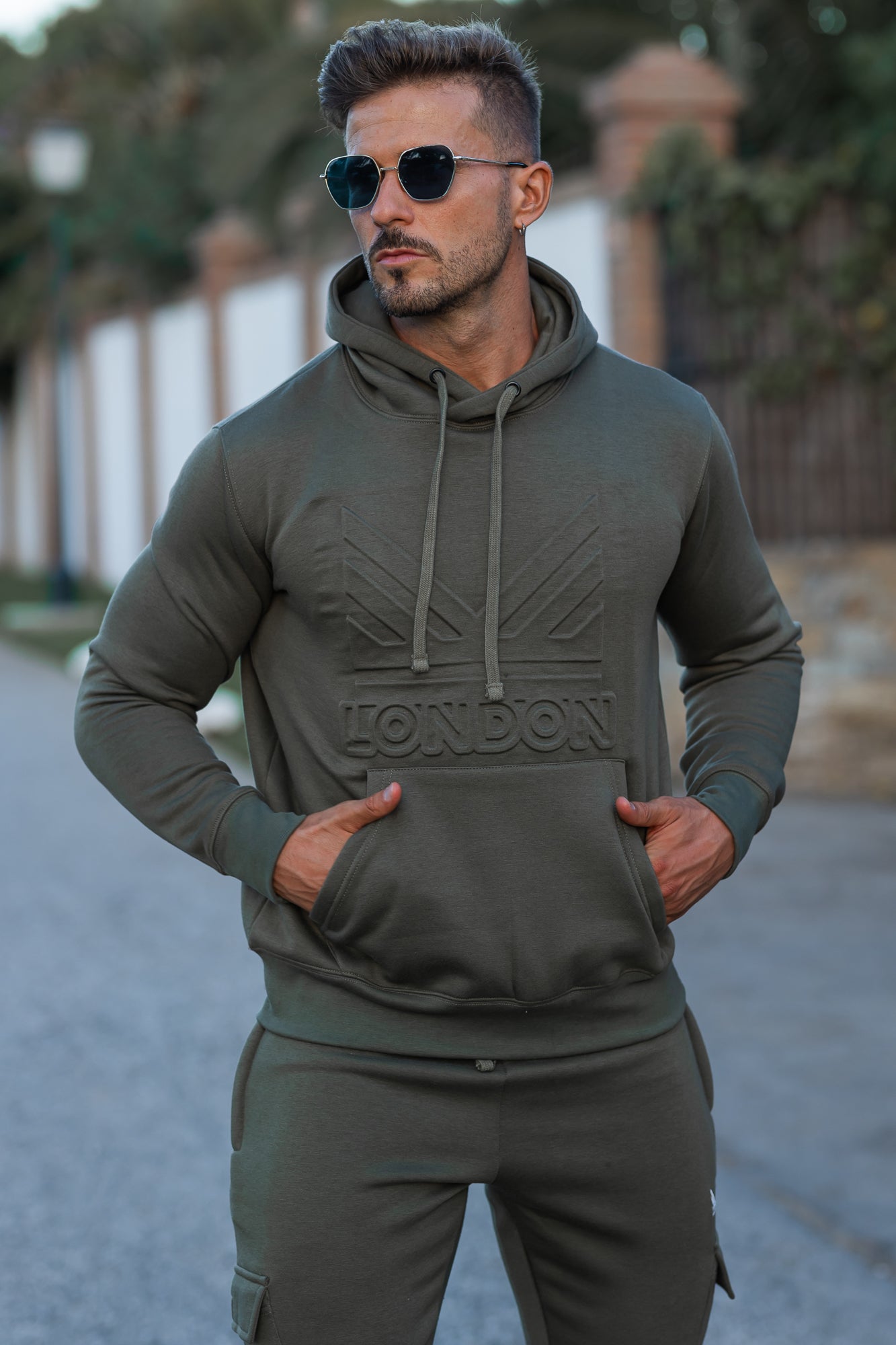 Emboss Cotton Hoodie - Olive