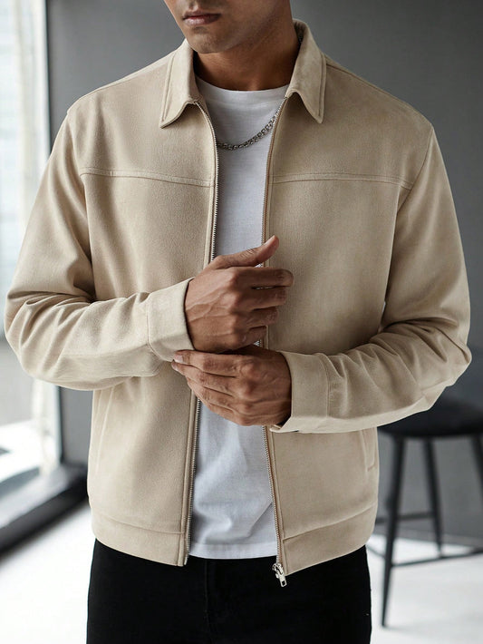 Suede Leather Jacket - Cream