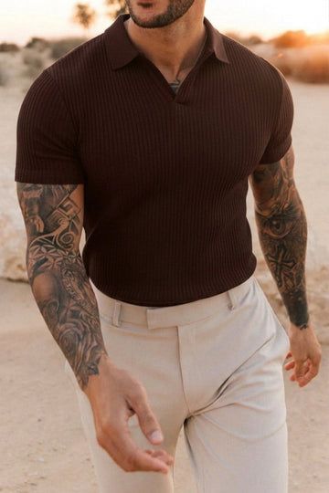 Azure Dropneedle Texture Polo - Chocolate Brown