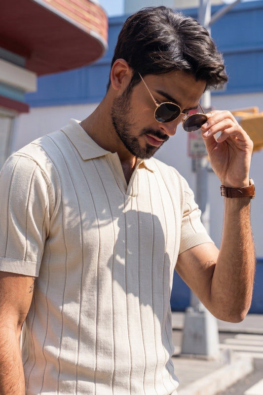 Rebel Drop Needle Texture Polo - Cream