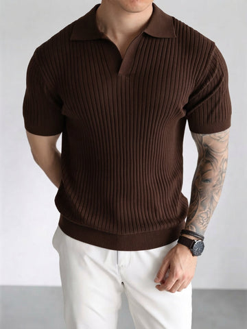 Azure Dropneedle Texture Polo - Chocolate Brown
