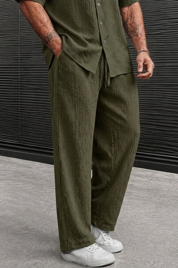 marbella Crinkle Poly Textured Cotton Trouser - Olive