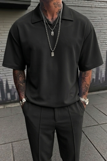 Charlie Drop Shoulder Polo  - Black