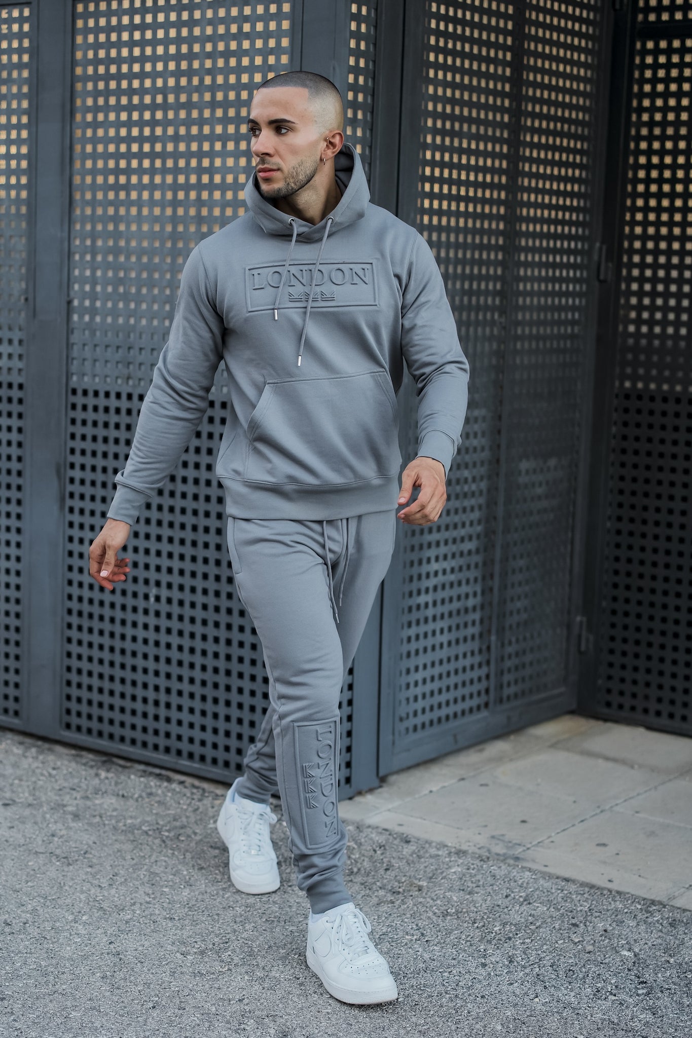 Embossed Cotton Tracksuit - Silver