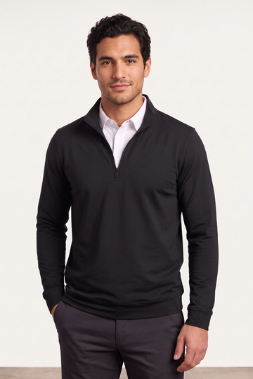 Quarter Zip w/ Built in Polo Collar - Black