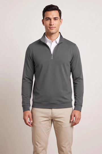 Quarter Zip w/ Built in Polo Collar - Silver