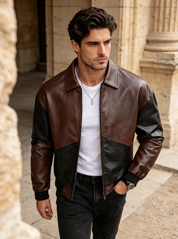 JS-33 Dark-brown with black v panel leather jacke