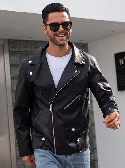 Biker Leather Jacket - Black