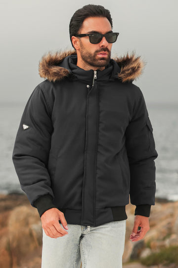 Imported Parka Jacket - black   (removable hood)