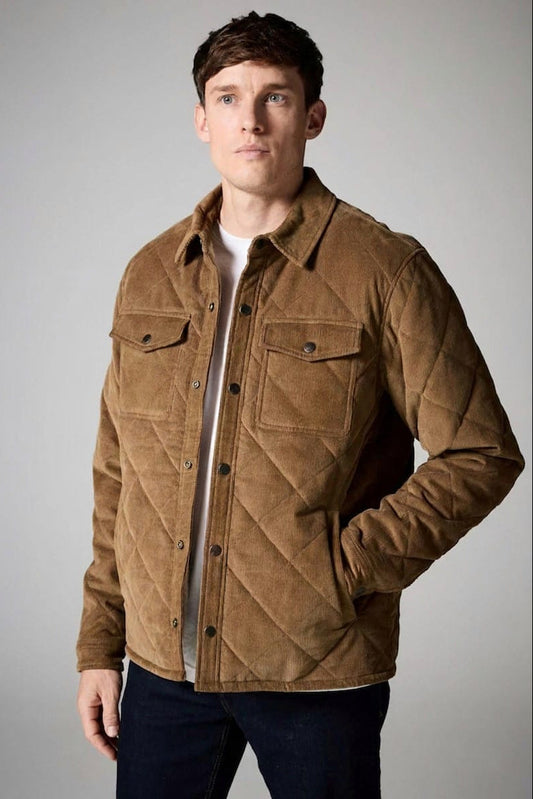 Corduroy Quilted Jacket - Brown