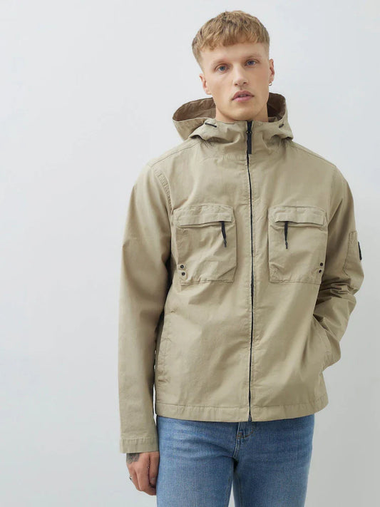 LBX Series Beige Hooded Cargo Shacket