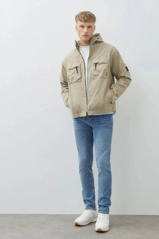 LBX Series Beige Hooded Cargo Shacket