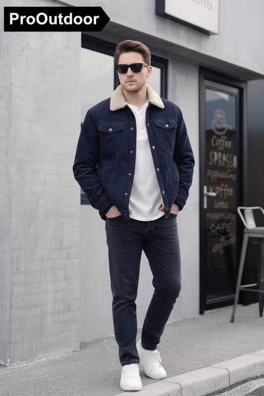 ClassicFit Corduroy Biker Jacket - Navy