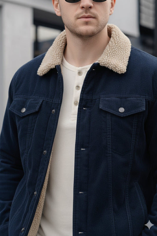 ClassicFit Corduroy Biker Jacket - Navy