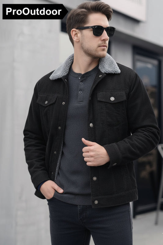 ClassicFit Corduroy Biker Jacket - Black