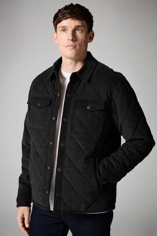 Corduroy Quilted Jacket - Black