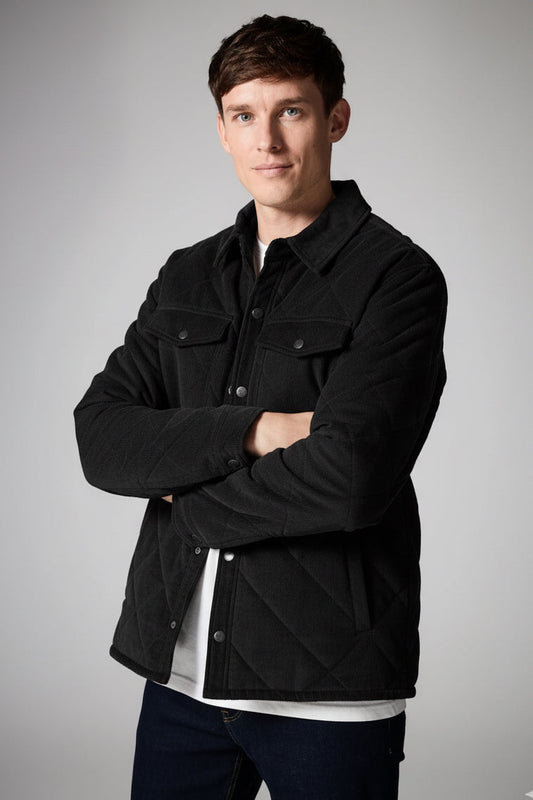 Corduroy Quilted Jacket - Black