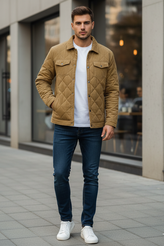 Corduroy Quilted Jacket - Khaki