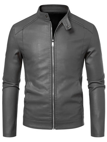Classic Fit Faux Leather Jacket - Grey