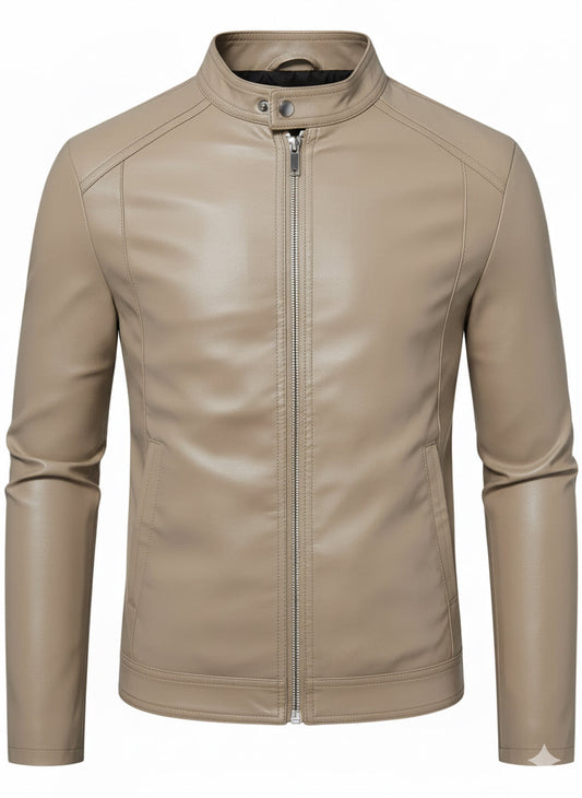 Classic Fit Faux Leather Jacket - Cream