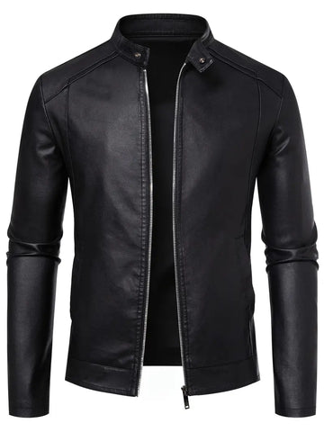 Classic Fit Faux Leather Jacket - Black