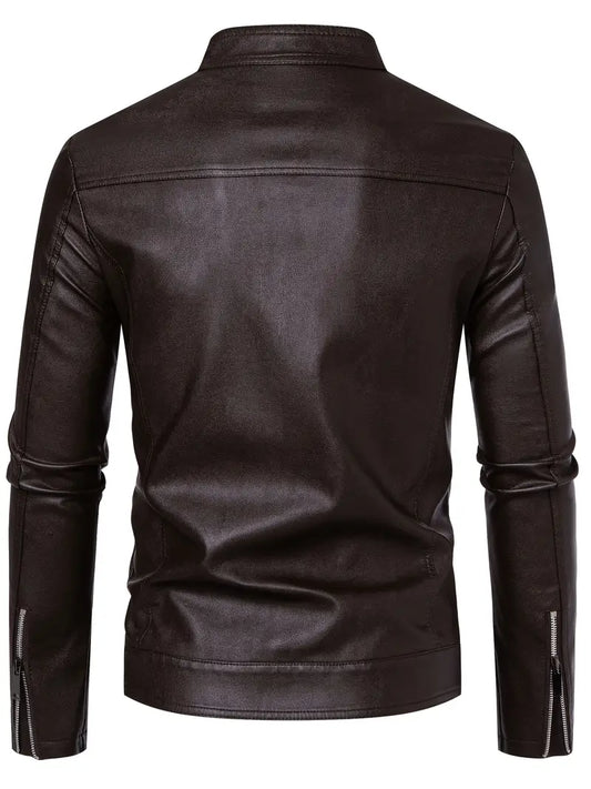 Classic Fit Faux Leather Jacket - Black