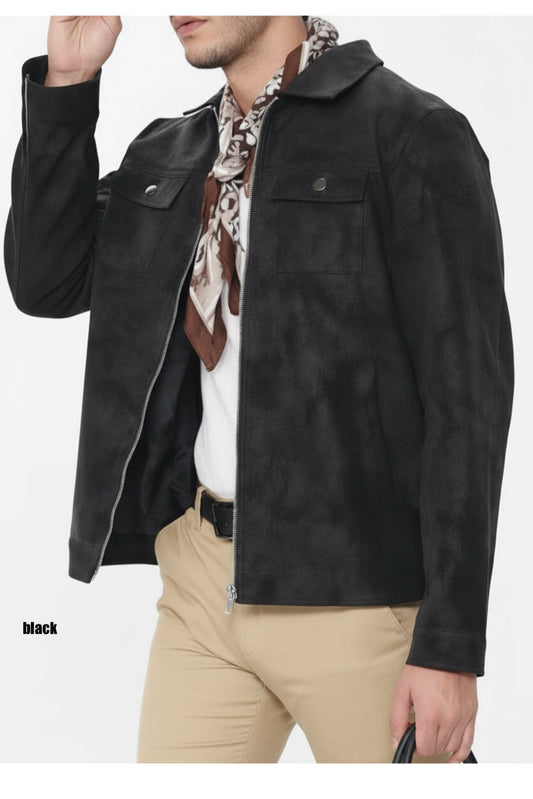 Suede Faux Leather Jacket - Black