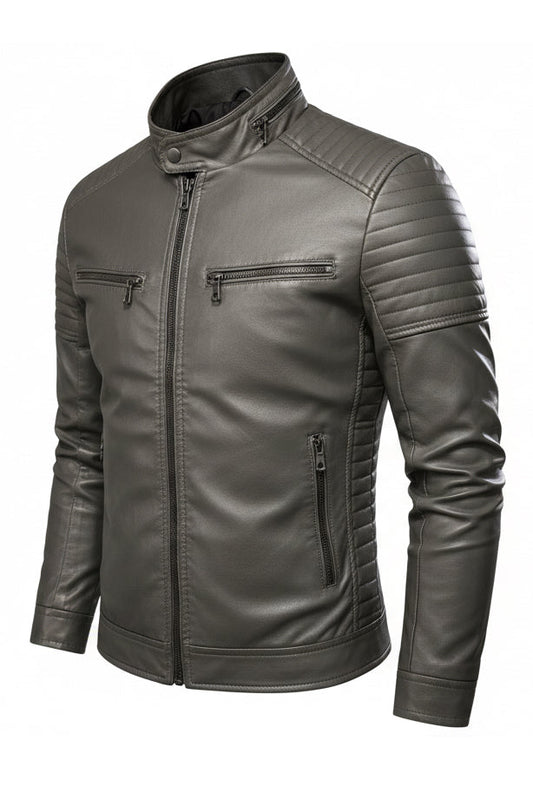 Signature Leather Jacket - Grey