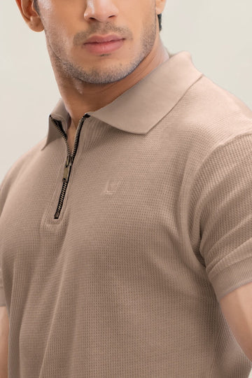 Waffle Knit Polo - Icegrey