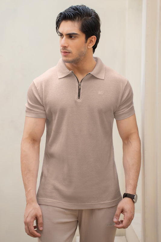 Waffle Knit Polo - Icegrey