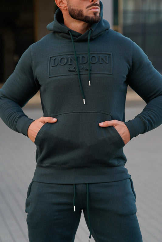 11 Embossed  Cotton  Hoodie - Teal