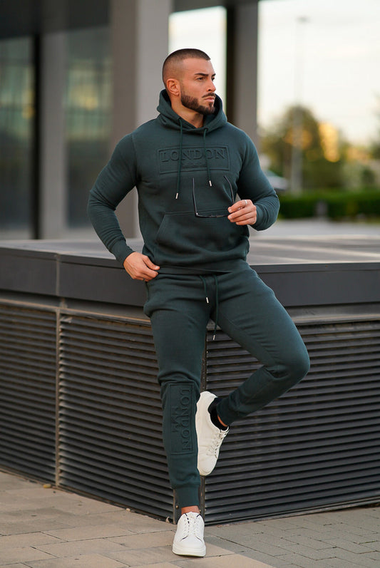 11 Embossed  Cotton  Fleece Trouser - Teal