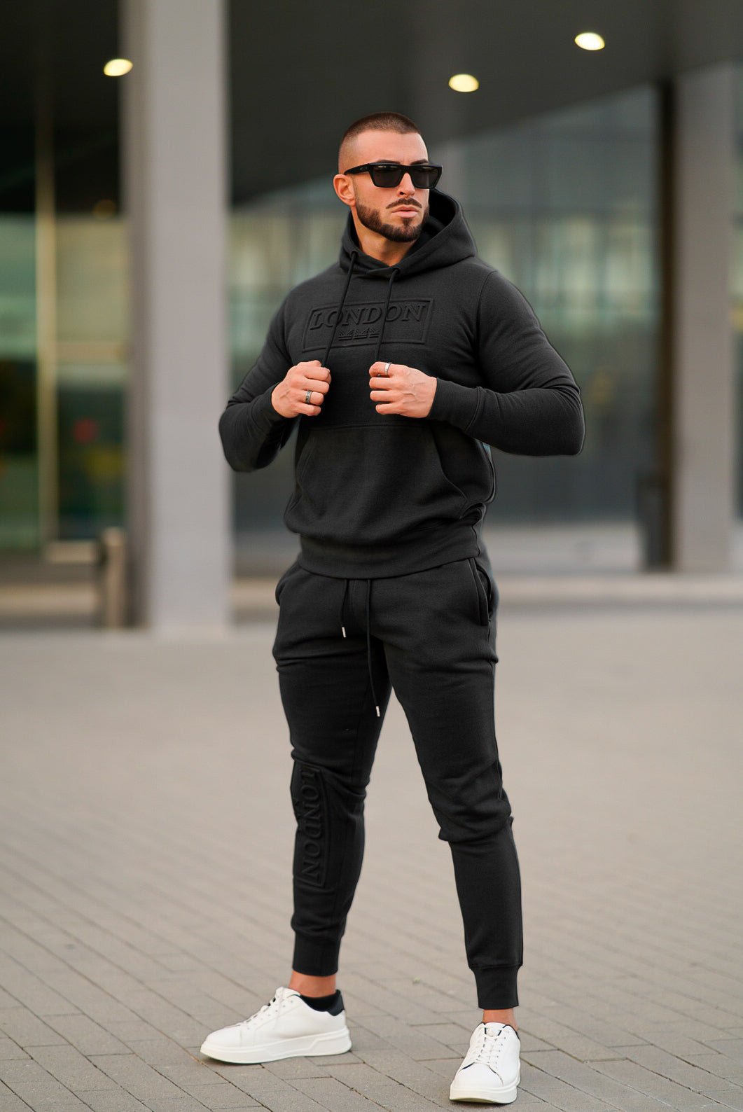 Emboss Cotton Tracksuit - Black