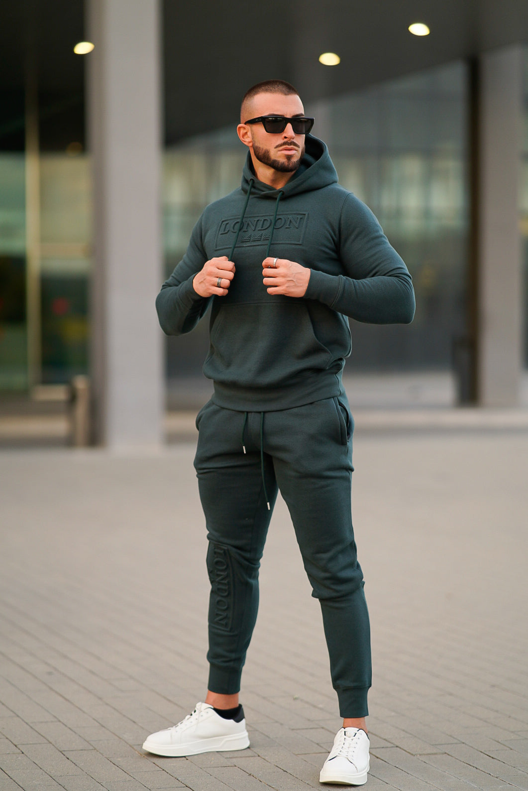 Embossed Cotton Tracksuit - Teal