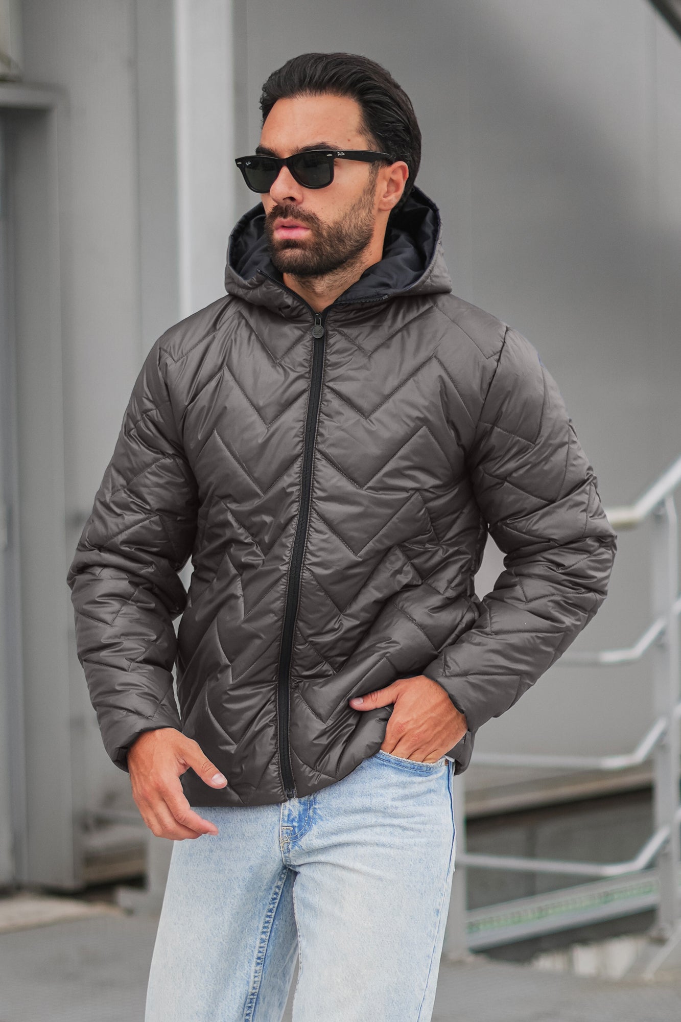 Embossed Puffer jacket - Charcoal