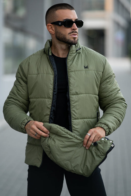 Removable Hood Puffer Jacket - Olive