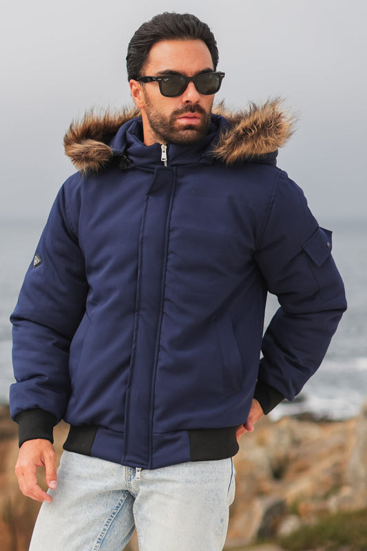 Imported Parka Jacket - Navy (removable hood)