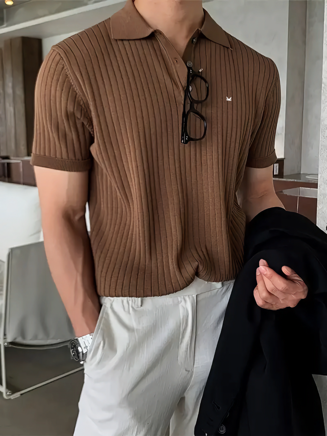 Cedro Drop Needle Cotton Polo - Tan