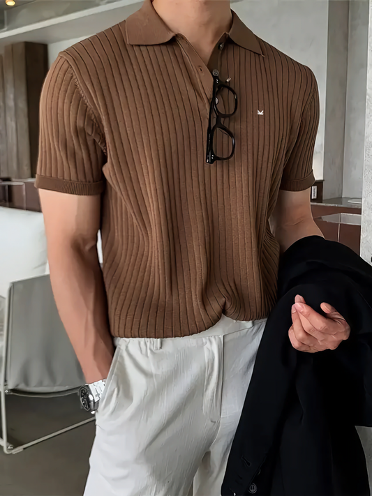 Cedro Drop Needle Cotton Polo - Tan