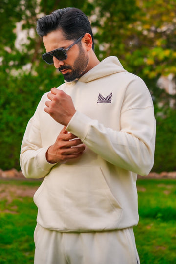 Crest Dropshoulder Cotton Hooodie - Ivory