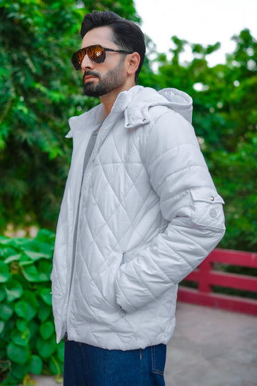 Removable Hood Nylon jacket - White