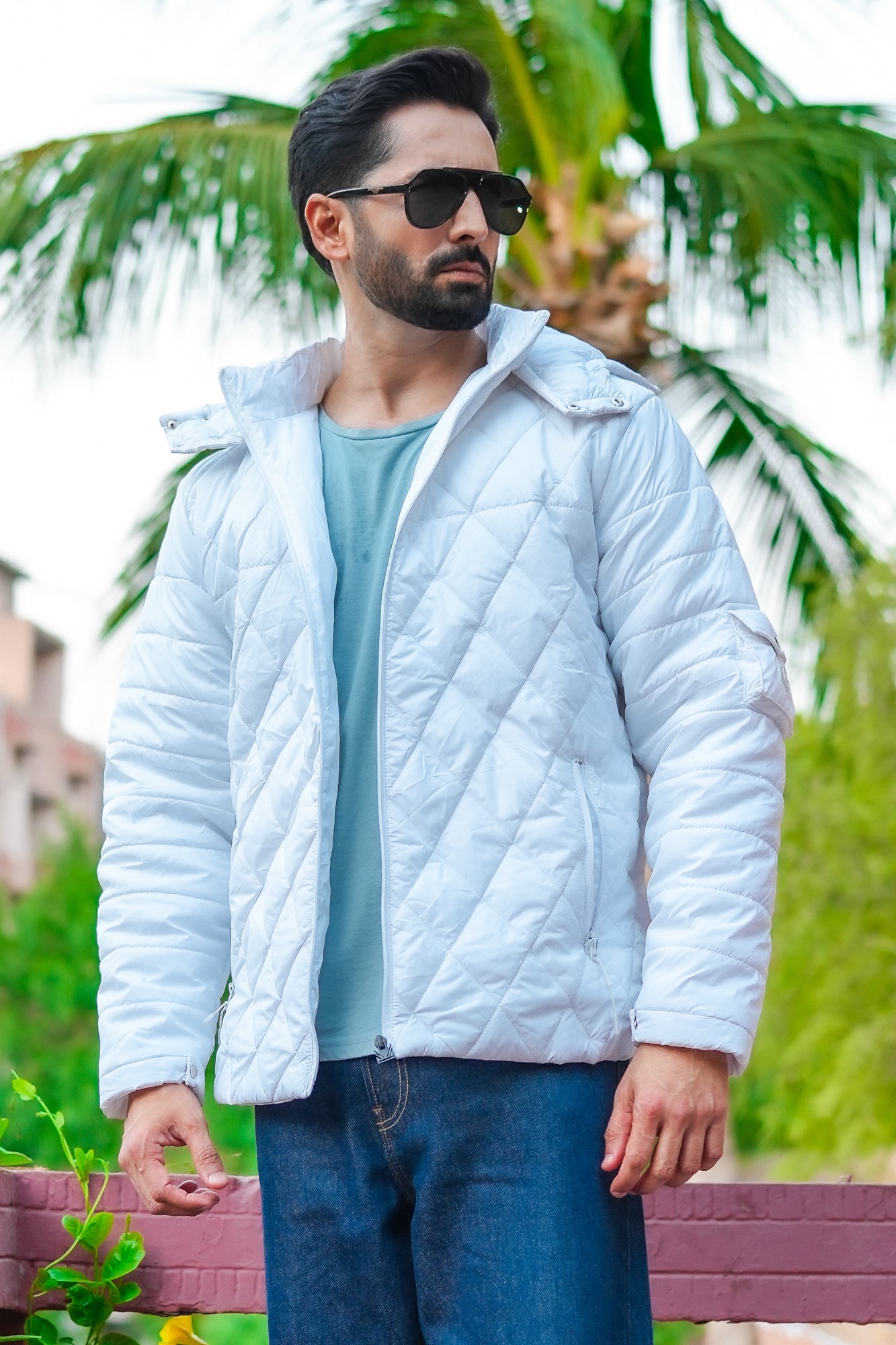 Removable Hood Nylon jacket - White