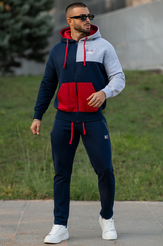 Colorblock Cotton Oversize Tracksuit - Navy