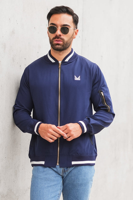 Imported Lightweight Twill Woven Bomber - Navy